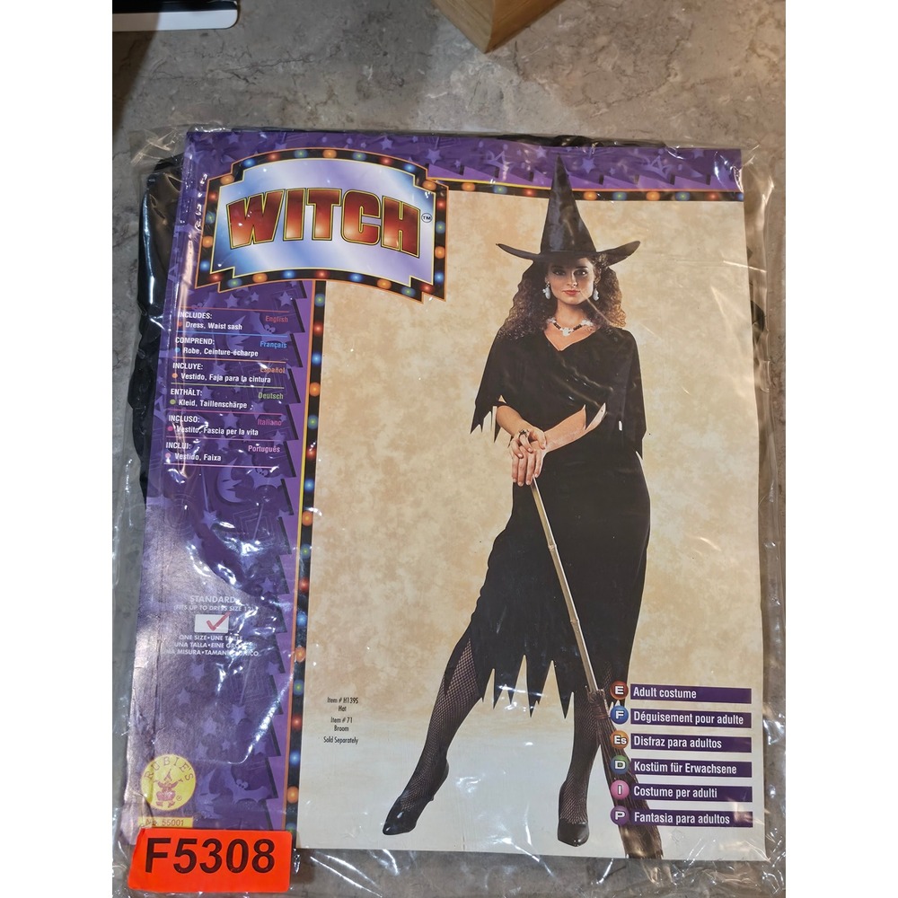 Rubies Adult Witch Costume Black Tattered Dress Waist Sash 55001 Size Standard